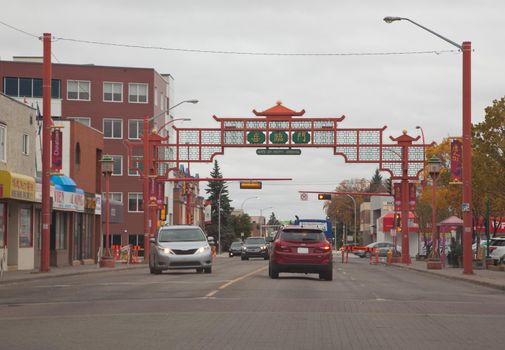 Chinatown red gates, of the gate of happy arrival in Edmonton, Alberta