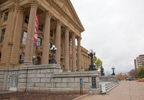 on October 6, 2017: signs for tours of the edmonton legislature building in Canada 