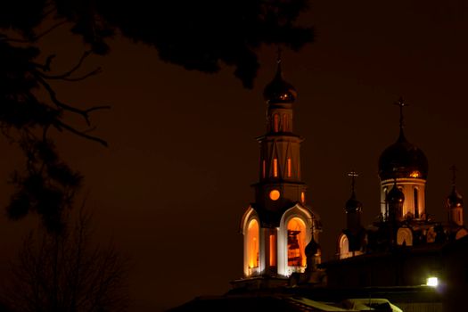 Christian temple in the evening in Siberia.