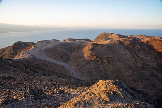 Mountains in the desert against the backdrop of the Red Sea. Shlomo mountain, Eilat Israel, Mars like Landscape. High quality photo