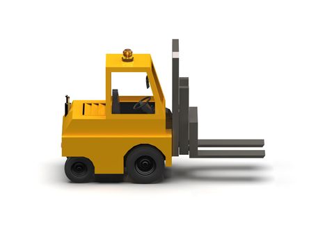 3d Illustration Lowpoly Icon Forklift Truck Heavy Loader Cartoon Style Simple Isolated, Hydraulic Machinery Heavy Duty Equipment for Warehouse Storage Delivery Packaging Infographics