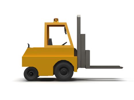 3d Illustration Lowpoly Icon Forklift Truck Heavy Loader Cartoon Style Simple Isolated, Hydraulic Machinery Heavy Duty Equipment for Warehouse Storage Delivery Packaging Infographics