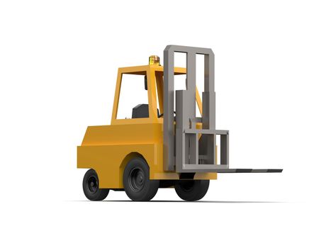 3d Illustration Lowpoly Icon Forklift Truck Heavy Loader Cartoon Style Simple Isolated, Hydraulic Machinery Heavy Duty Equipment for Warehouse Storage Delivery Packaging Infographics