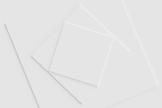 Abstract geometric white background with square shaped paper cards with texture. 3d rendering illustration.