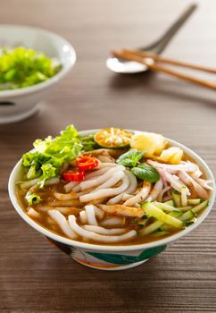 Assam Laksa (Noddle in Tangy Fish Gravy) is a Special Malaysian Popular Food