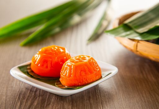 Kuih angku (Red Tortoise Cake traditional cake made of glutinous rice flour with red bean paste filling)