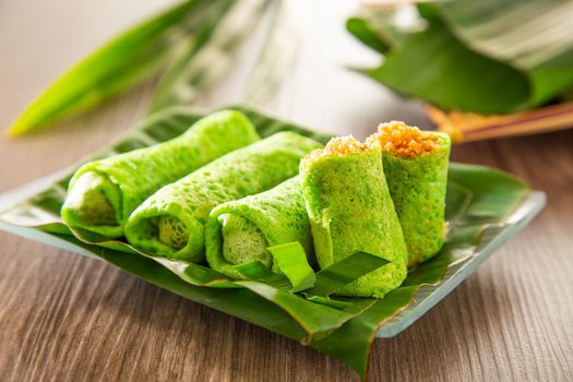 Malaysia sweet dessert with coconut known as kuih ketayap