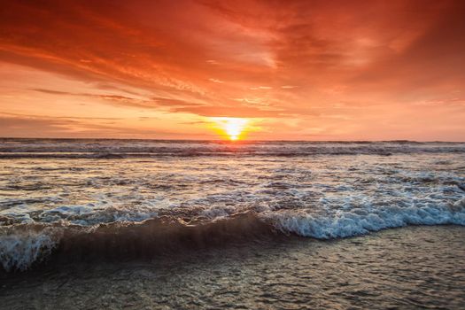 Radiant sea beach sunset ocean vawes close up