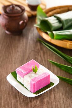 Kuih Talam made of pandan leaf and coconut - Malaysia traditional snacks from Peranakan Culture