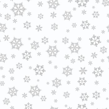 Winter seamless pattern with grey snowflakes on white background. Vector illustration for fabric, textile wallpaper, posters, gift wrapping paper. Christmas vector illustration. Falling snow.