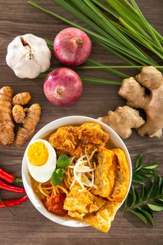 Curry Laksa which is a popular traditional spicy noodle soup from the culture in Malaysia.