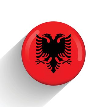 Glass light ball with flag of Albania. Round sphere, template icon. Albanian national symbol. Glossy realistic ball, 3D abstract vector illustration highlighted on a white background. Big bubble.