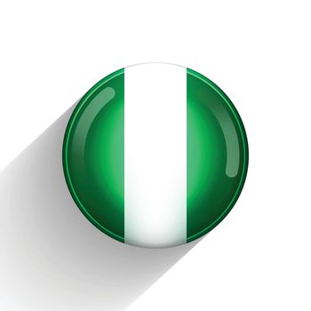 Glass light ball with flag of Nigeria. Round sphere, template icon. Nigerian national symbol. Glossy realistic ball, 3D abstract vector illustration highlighted on a white background. Big bubble.