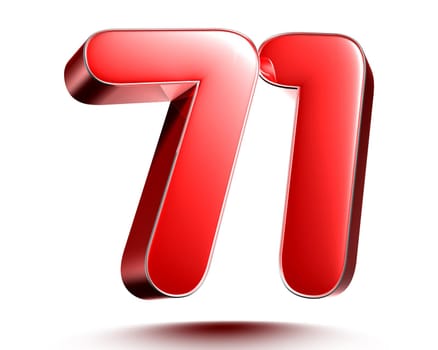 Red numbers 71 on white background 3D rendering with clipping path.