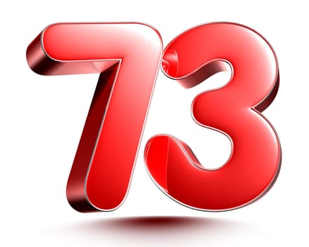 Red numbers 73 on white background 3D rendering with clipping path.