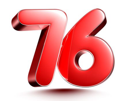 Red numbers 76 on white background 3D rendering with clipping path.
