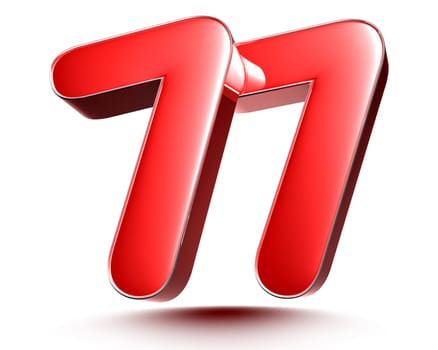 Red numbers 77 on white background 3D rendering with clipping path.