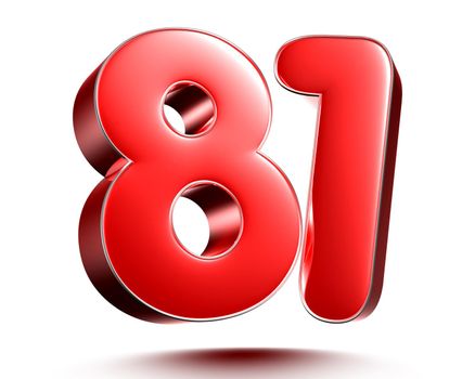 Red numbers 81 on white background 3D rendering with clipping path.