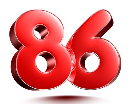 Red numbers 86 on white background 3D rendering with clipping path.