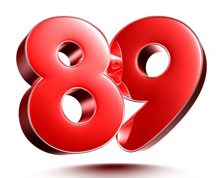 Red numbers 89 on white background 3D rendering with clipping path.