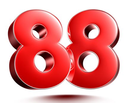 Red numbers 88 on white background 3D rendering with clipping path.