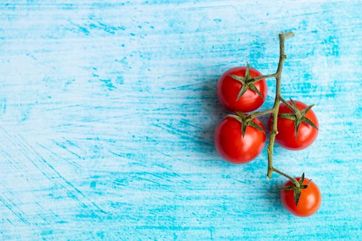 Cherry tomatoes on blue brushstroke background