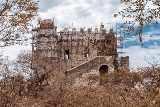 ruins of small castle near Gondar, Guzara royal palace on strategic hill in Gondar district, Ethiopia Africa
