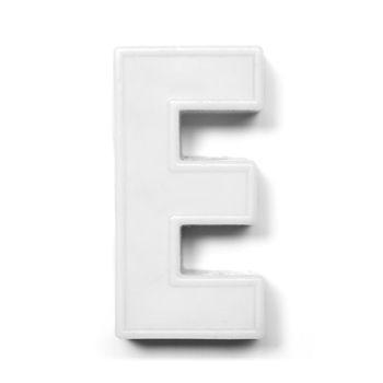 Magnetic uppercase letter E of the British alphabet in black and white