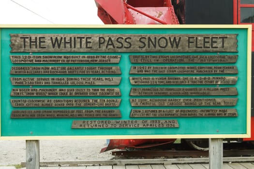 Information board for The White Pass Snow Fleet in Skagway Alaska USA