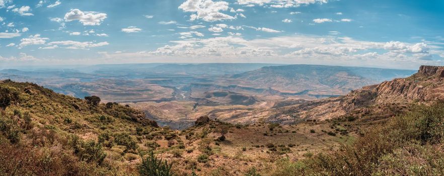 Beautiful mountain landscape with canyon and dry river bed, Oromia Region. Ethiopia wilderness landscape, Africa.