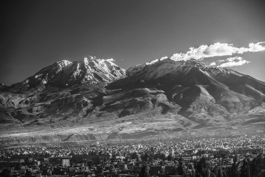 City of Arequipa in Peru with its iconic volcano Chachani.