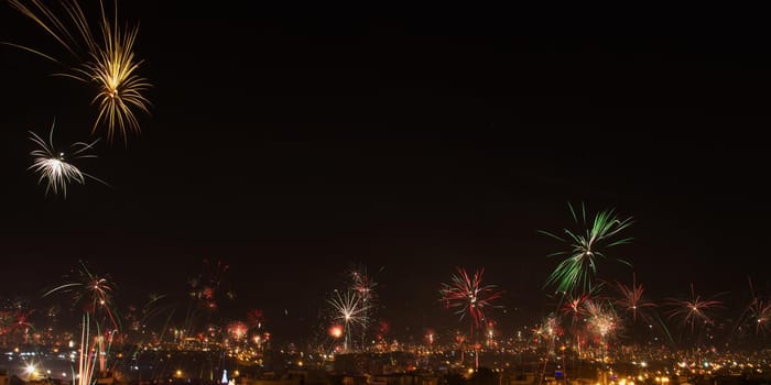 New year's eve fireworks in the city of Arequipa, Peru.