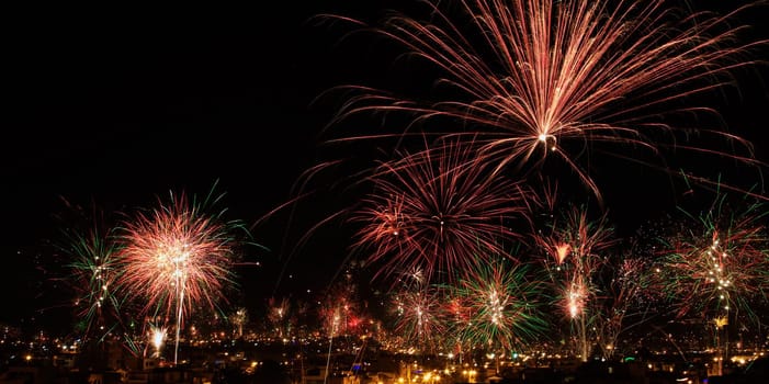 New year's eve fireworks in the city of Arequipa, Peru.