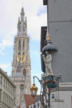 View of a cathedral of our lady in Antwerp Belgium.