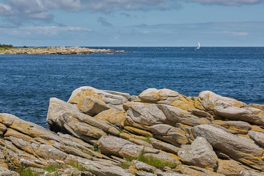 Coast line of Baltic Sea near the village of Svaneke on Island Bornholm in Denmark.