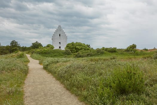 Den Tilsandede Kirke, also known as The Buried Church or The Sand-Covered Church near Skagen Denmark.