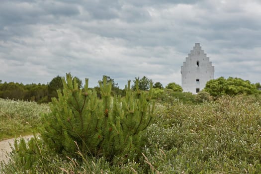 Den Tilsandede Kirke, also known as The Buried Church or The Sand-Covered Church near Skagen Denmark.