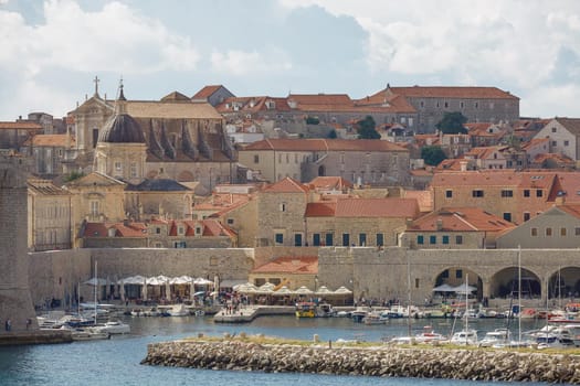 DUBROVNIK, CROATIA - OCTOBER 10, 2017: View of the bay and Old Town of Dubrovnik, Croatia.