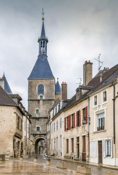 Clock tower from 15th century in Avallon downtown, France