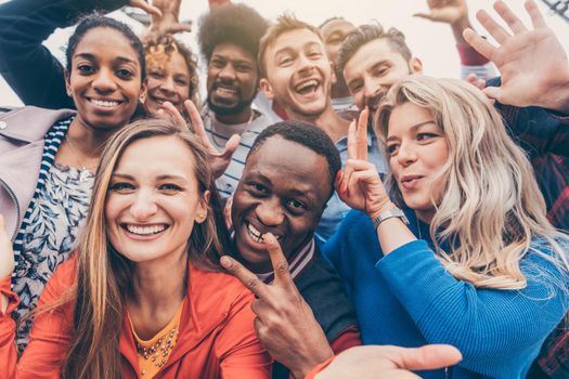 Cheerful group of diversity friends having fun