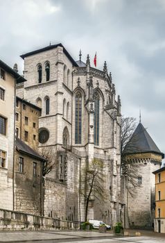 Castle of the dukes of Savoy is an old fortified castle, of the eleventh century, Chambery, France. Sainte-Chapelle which housed the Shroud,