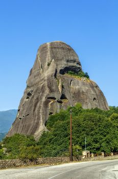 View of single big rock in Meteora mountain range, Greece