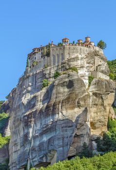 View of rock with Monastery of Varlaama in Meteora, Greece