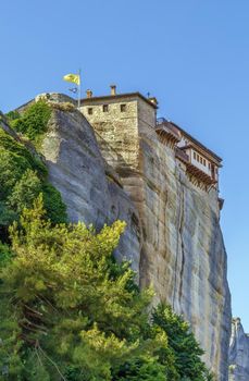 View of Monastery of Rousanou on rock in Meteora, Greece