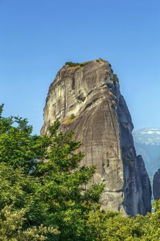 View of single big rock in Meteora mountain range, Greece