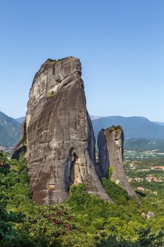 View of big rock in Meteora mountain range, Greece