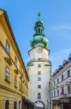 View of trower of Michael's Gate in Bratislava, Slovakia