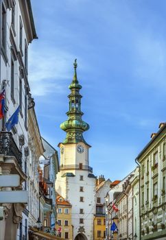 View of trower of Michael's Gate in Bratislava, Slovakia