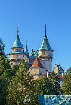 Bojnice Castle is a medieval castle in Bojnice, Slovakia. It is a Romanesque castle with some original Gothic and Renaissance elements built in the 12th century