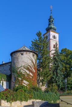 Towers of castle and church in Banska Bystrica, Slovakia